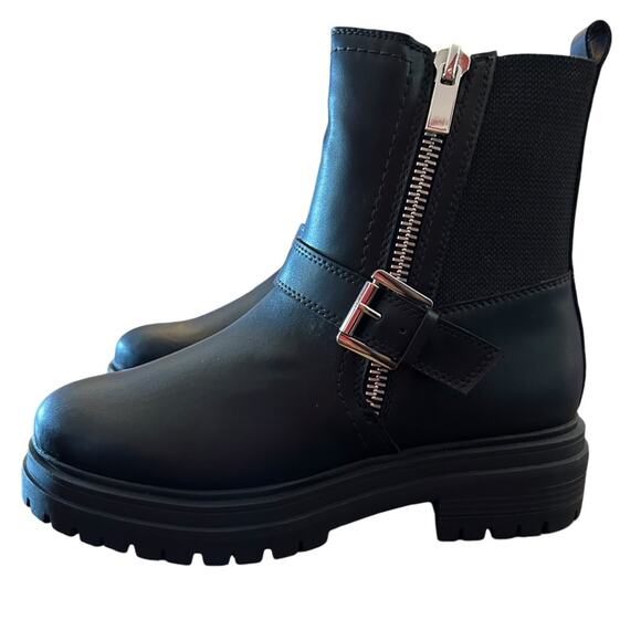Aqua College Waterproof Leather Lug Sole Urban Street Moto Ankle Boots NEW 8 - Picture 6 of 10